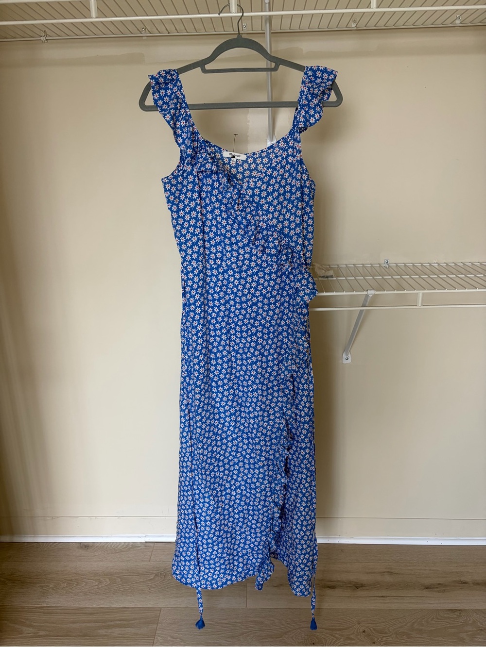 Madewell Blue Floral Ruffle-Trim Maxi Dress